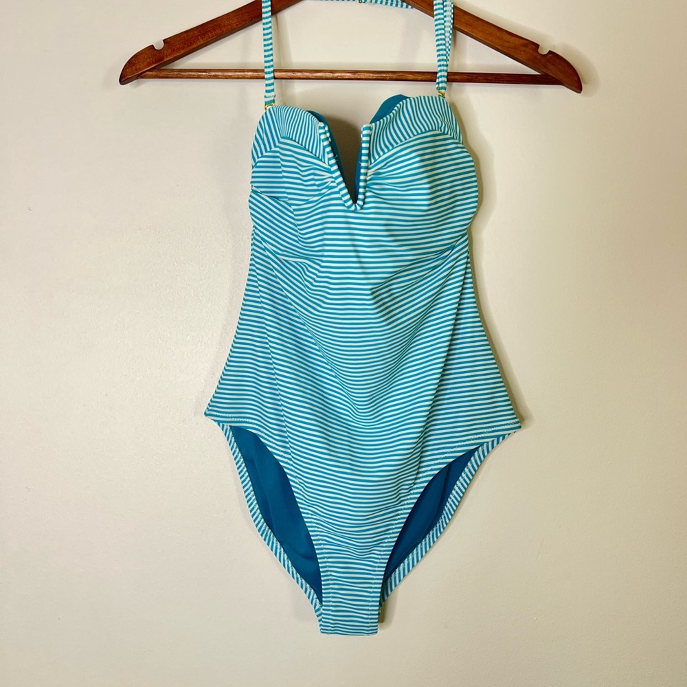Pink Envelope Teal Striped One-Piece Swimsuit